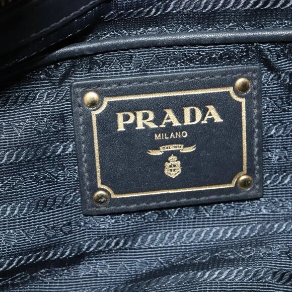 PRADA Tote Bag Nylon 2way Navy Gold Auth PP893 - Picture 14 of 16